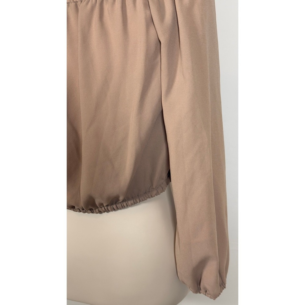Wilfred Aritzia Off The Shoulder Crop Top Tan Long Sleeve Tie Front Blouse Small - Picture 9 of 10